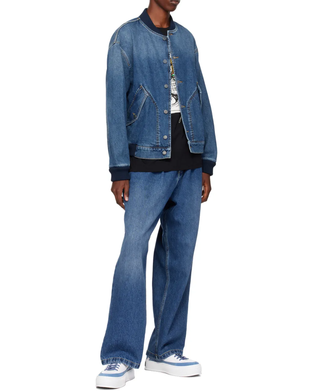 Button-Up Denim Bomber Jacket