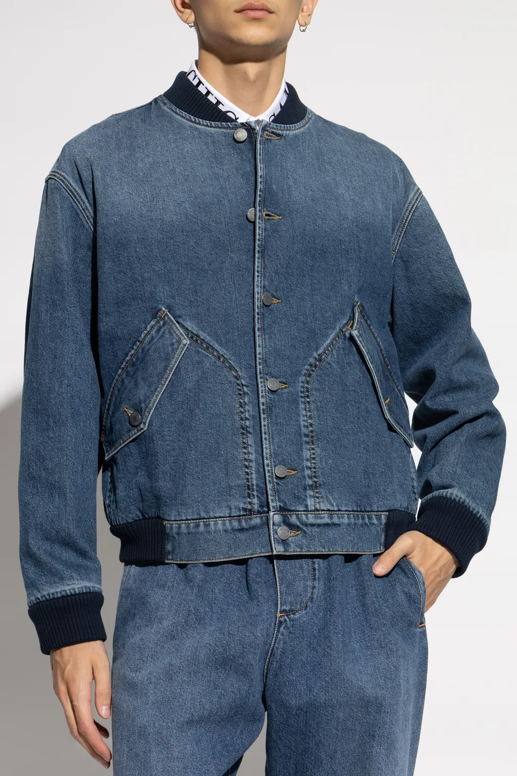 Button-Up Denim Bomber Jacket