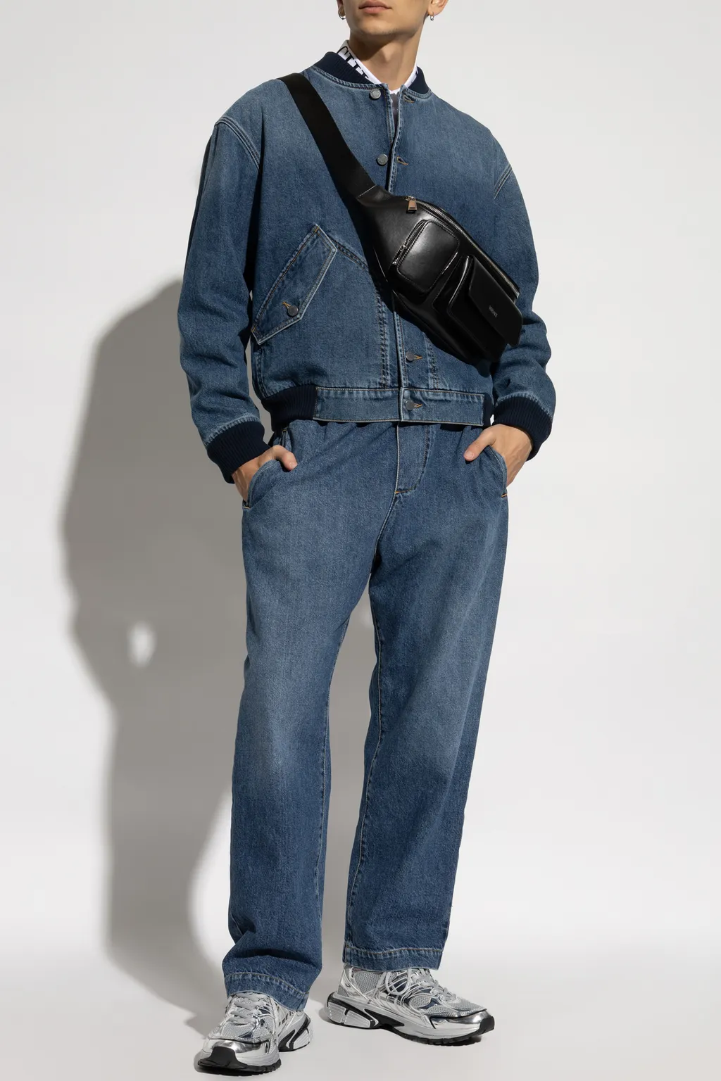 Button-Up Denim Bomber Jacket
