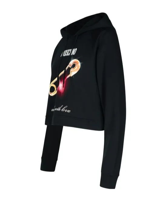 Heart-Printed Drawstring Cropped Hoodie
