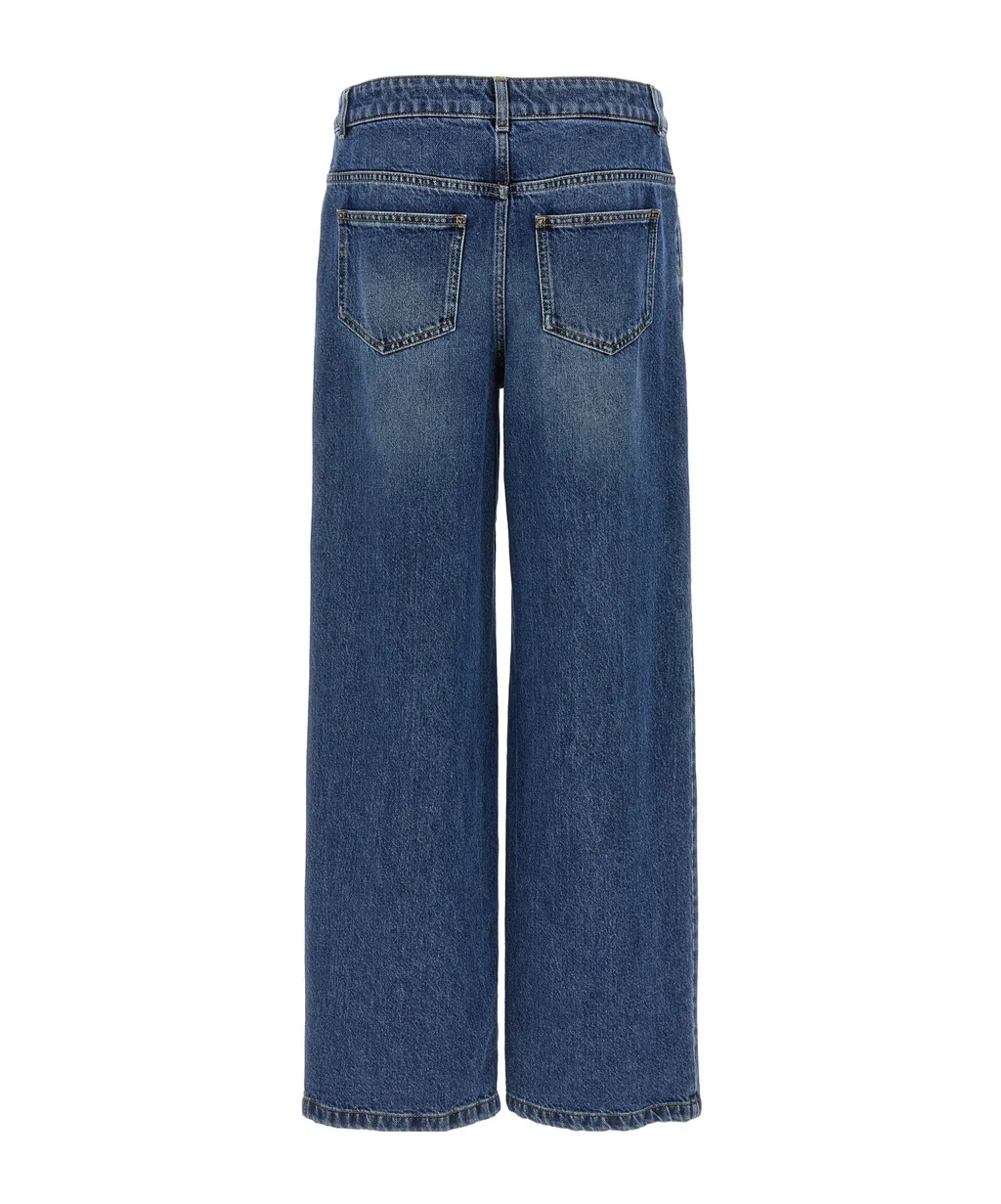 Teddy Bear Button Wide-Leg Jeans