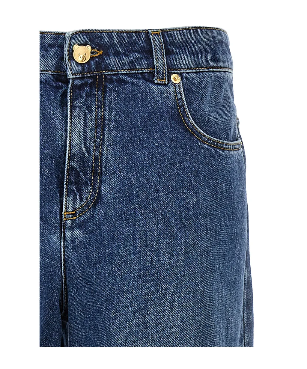 Teddy Bear Button Wide-Leg Jeans