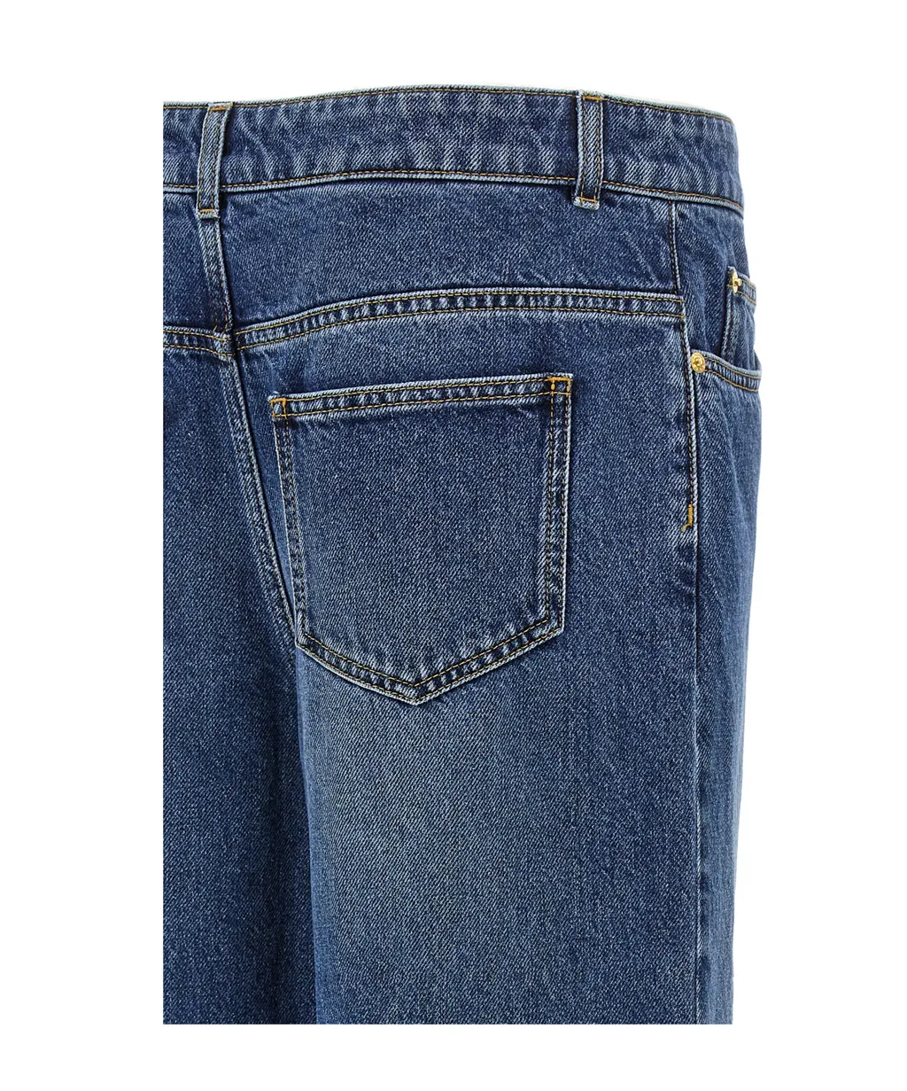 Teddy Bear Button Wide-Leg Jeans