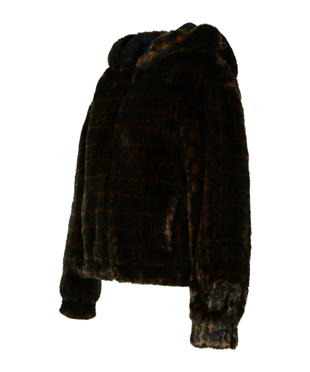 Zip-Up Faux Fur Hooded Coat