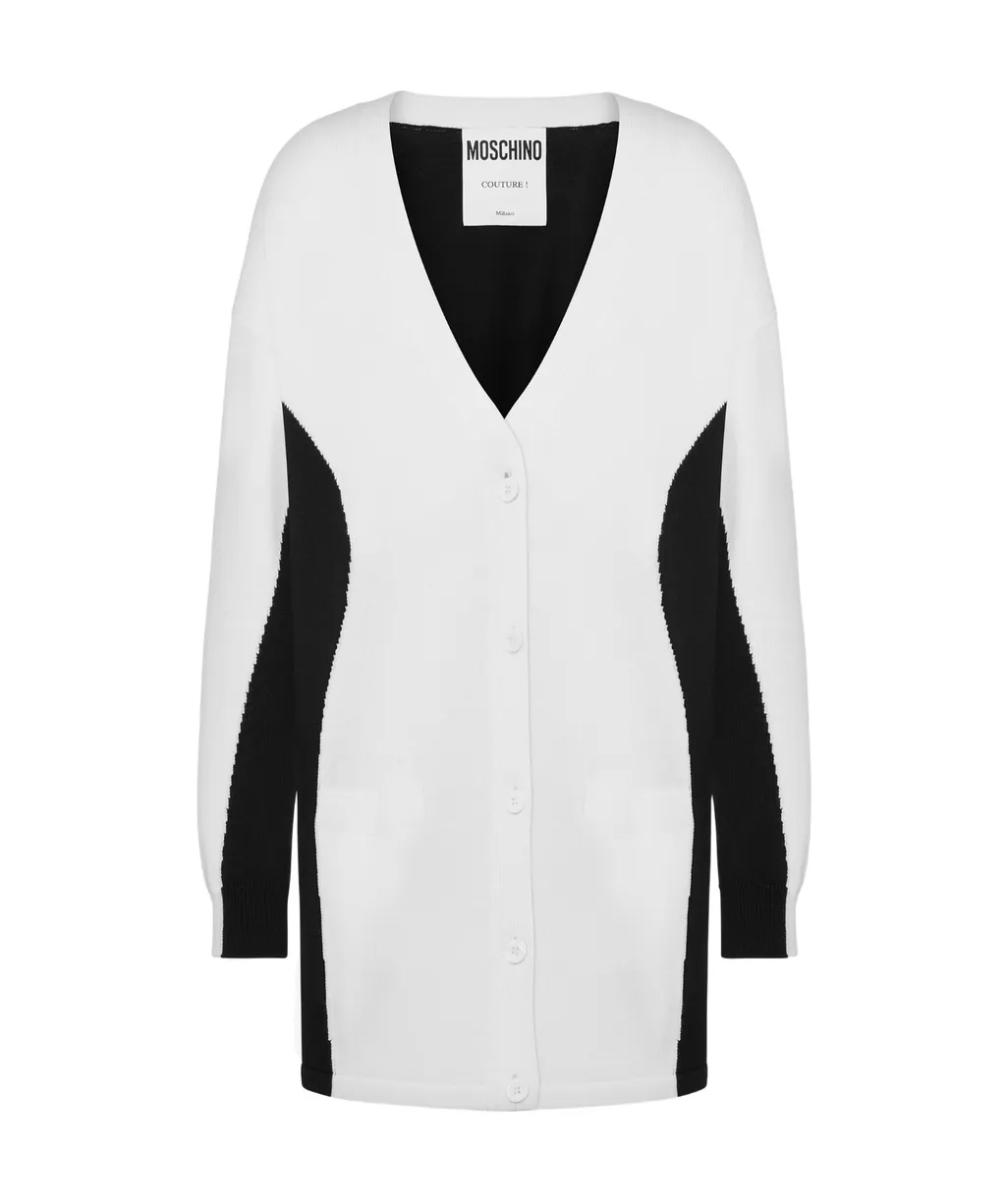 Two-Toned V-Neck Knitted Cardigan