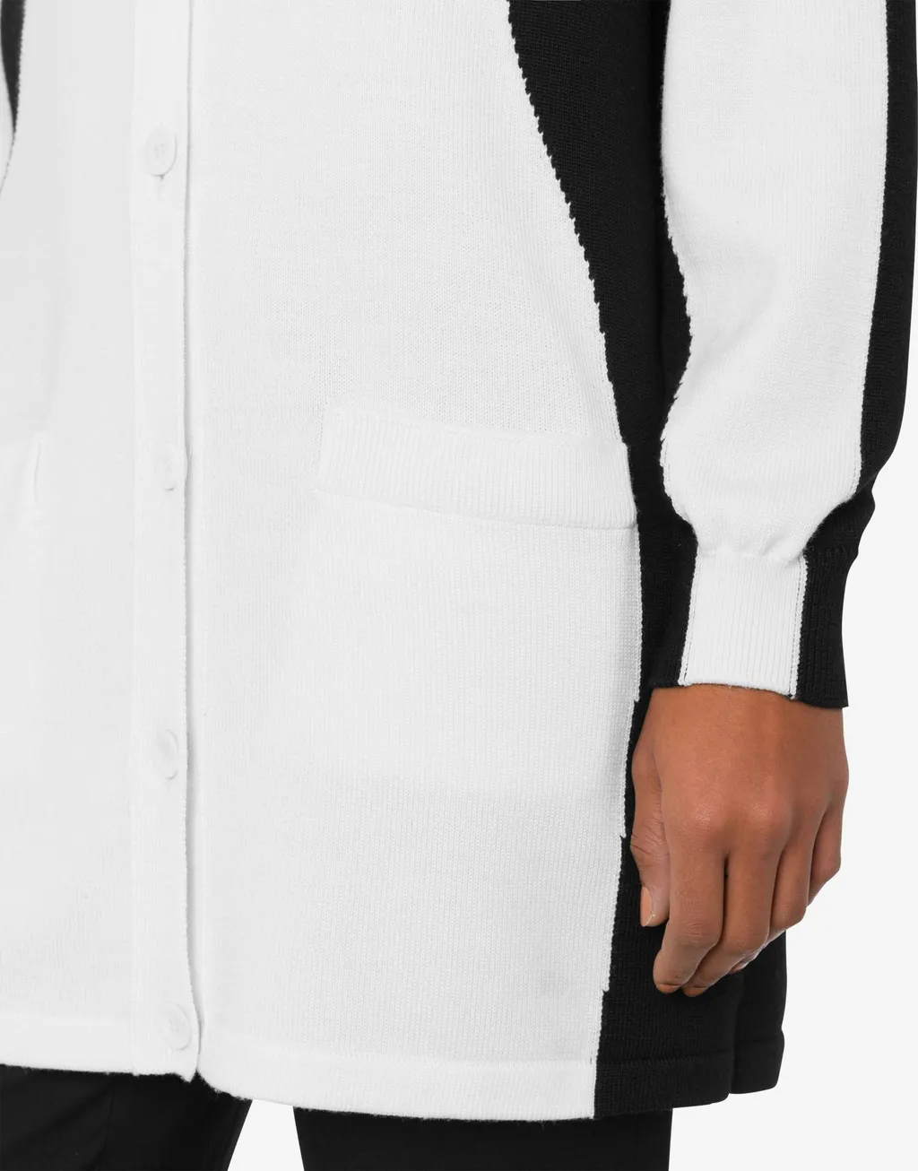 Two-Toned V-Neck Knitted Cardigan