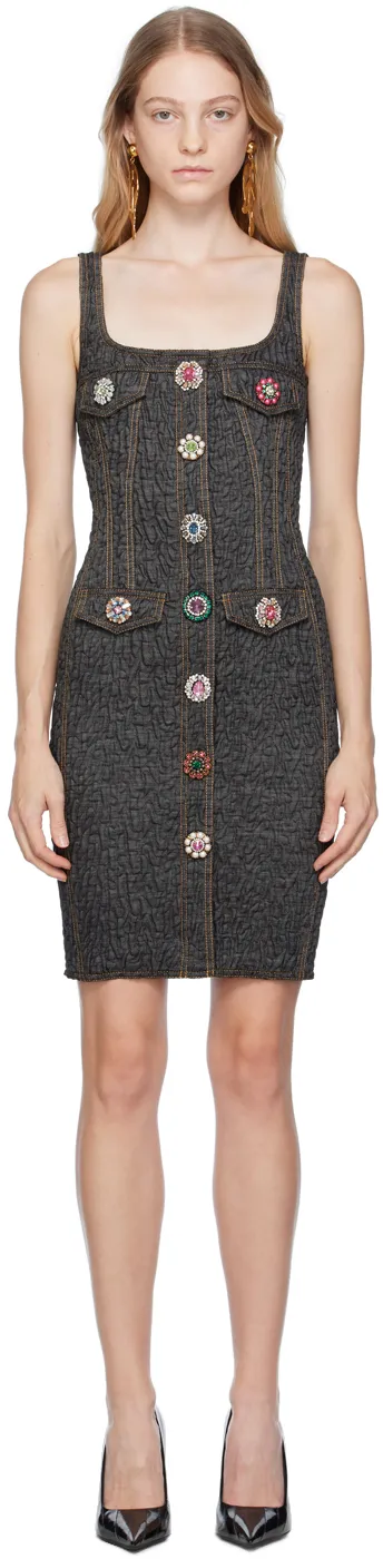 Gem-Embellished Crinkled Minidress