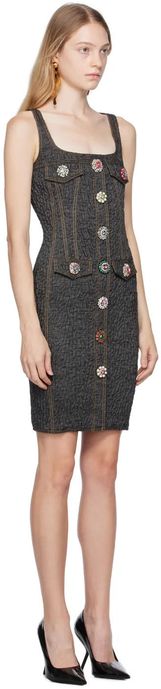 Gem-Embellished Crinkled Minidress