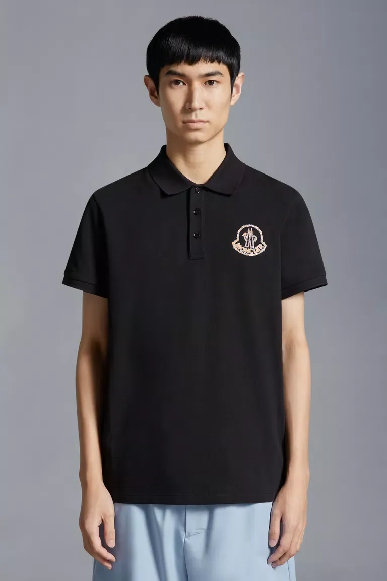 Logo Embroidered Ribbed Collar Polo Shirt
