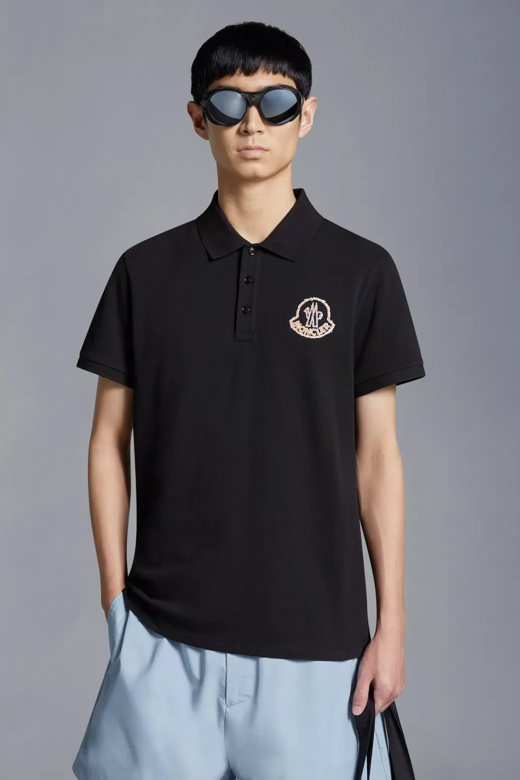 Logo Embroidered Ribbed Collar Polo Shirt