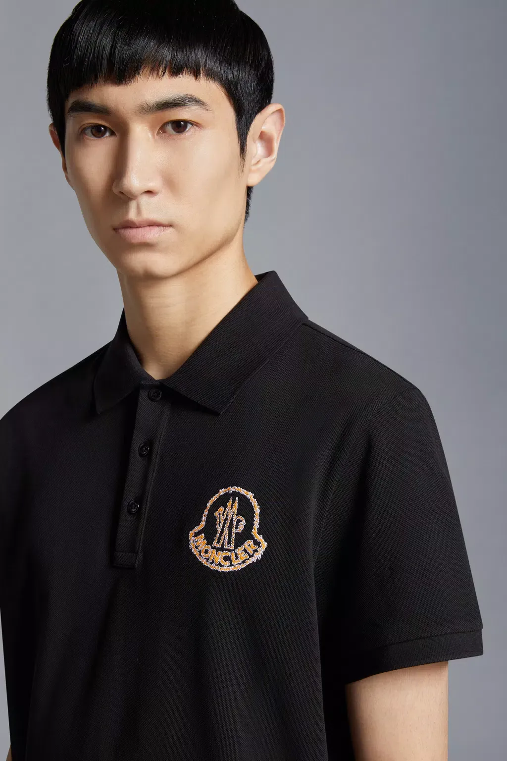 Logo Embroidered Ribbed Collar Polo Shirt