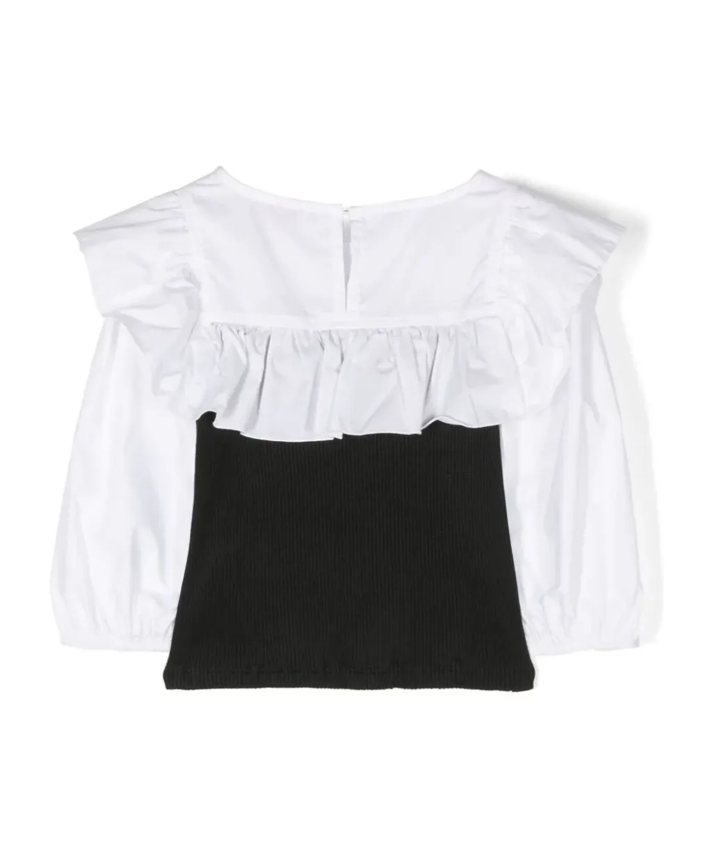 Two-Tone Ruffle-Detail Blouse