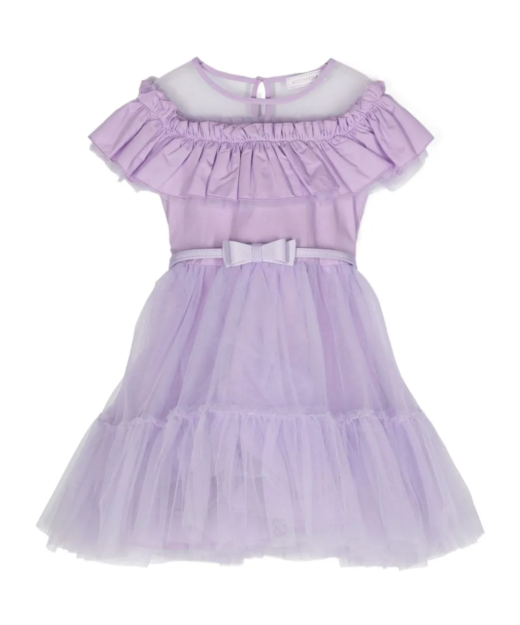 Ruffled-Detail Crewneck Tulle Dress