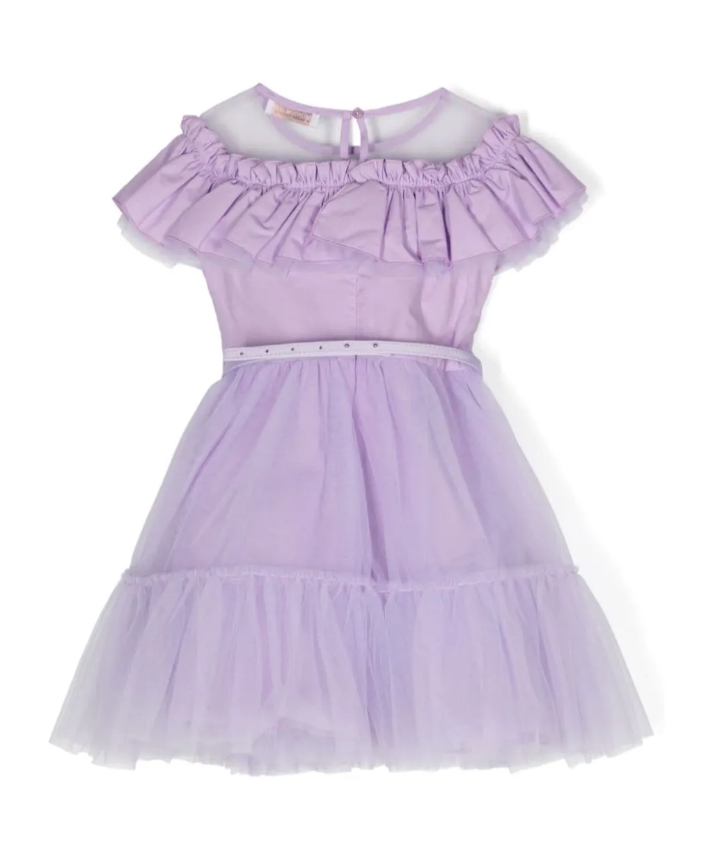 Ruffled-Detail Crewneck Tulle Dress