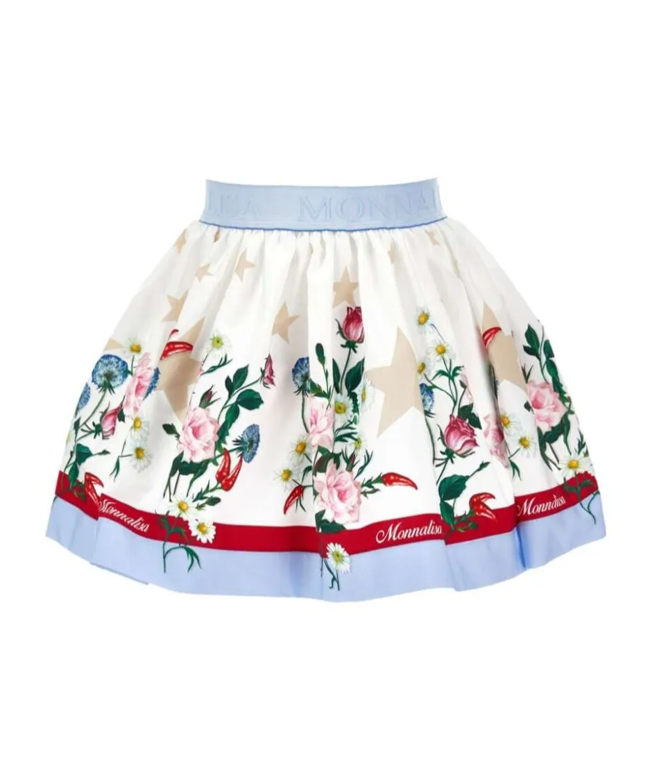 Floral-Printed Logo Waistband Flared Skirt
