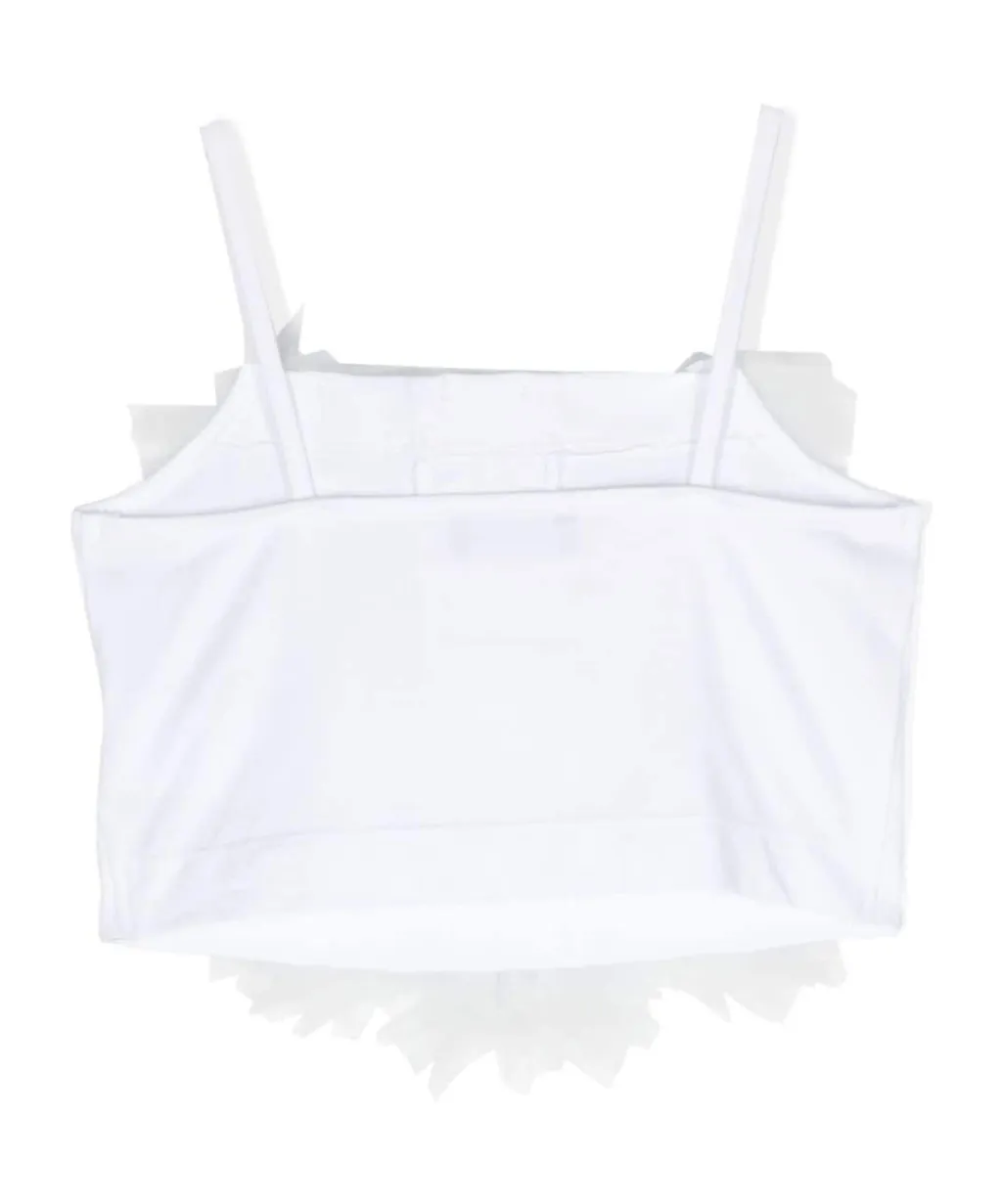 Cotton Tank Top With Tulle Trim