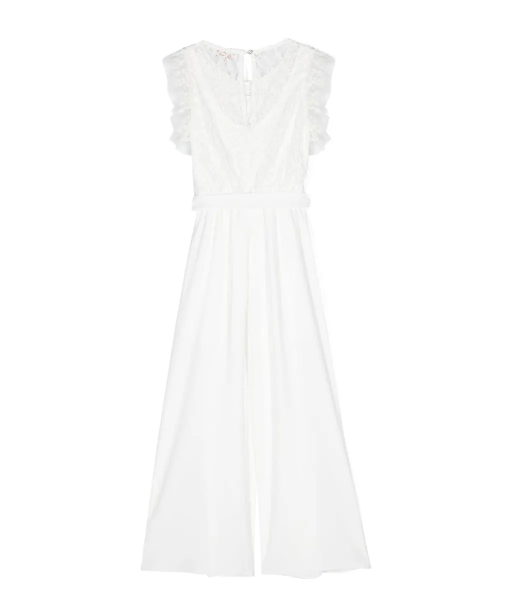 Floral-Lace Ruffled Jumpsuit