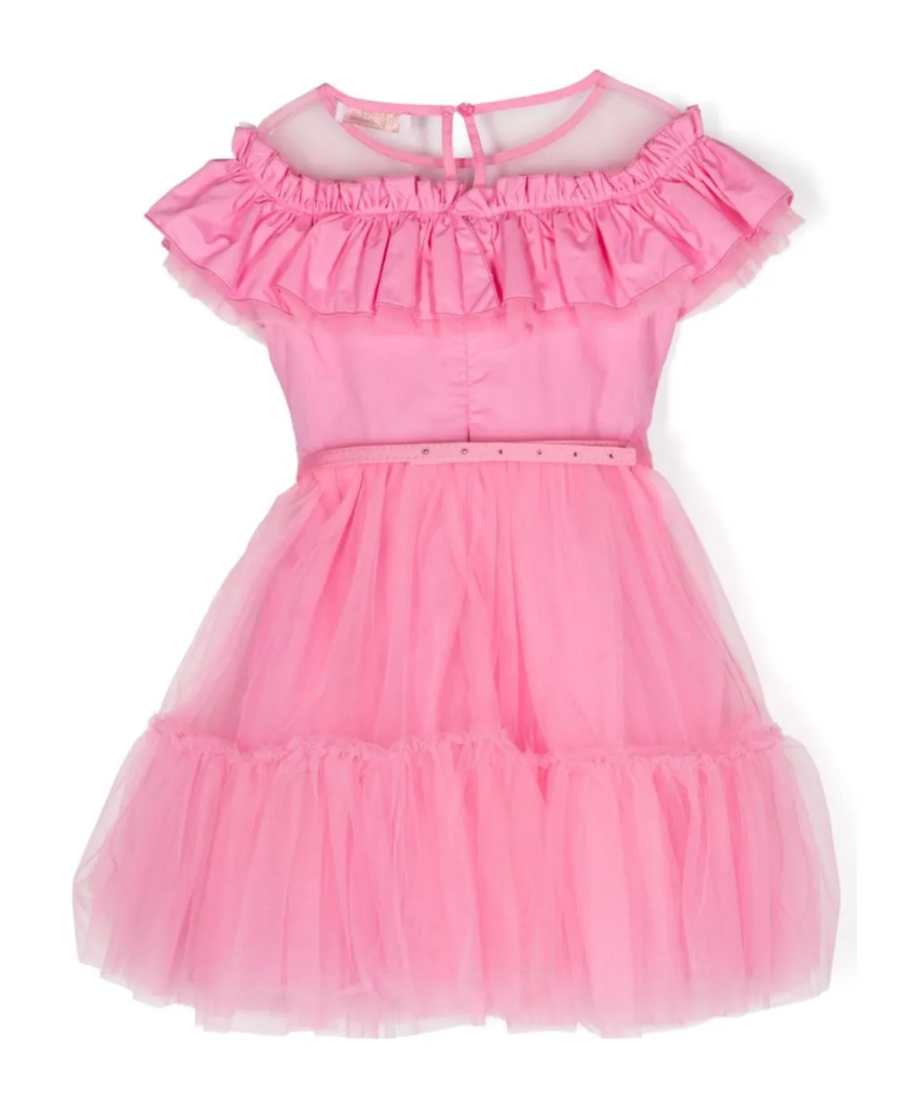 Ruffled-Detail Crewneck Tulle Dress