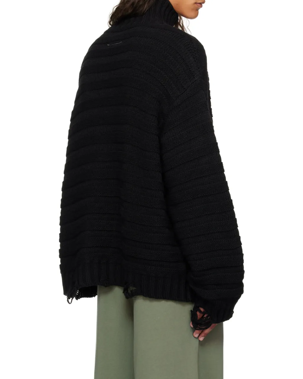 High-Neck Drop-Shoulder Distressed Jumper