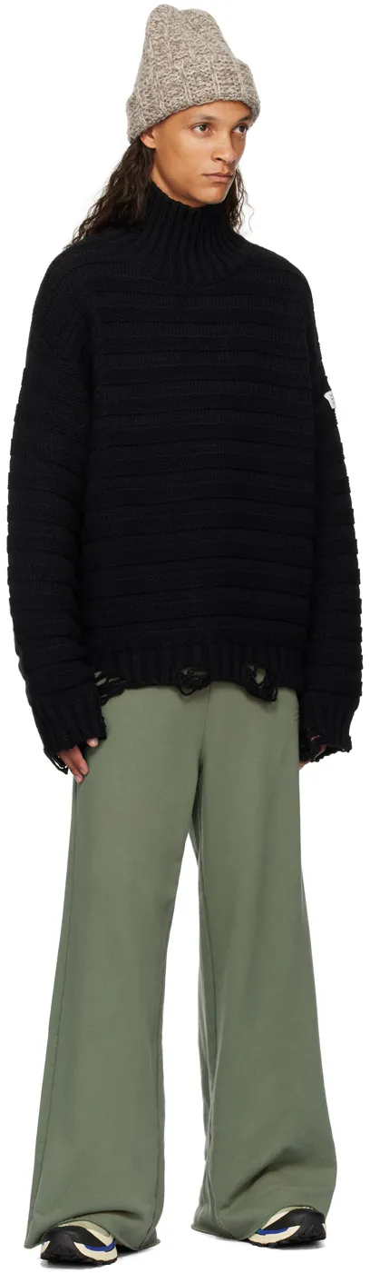 High-Neck Drop-Shoulder Distressed Jumper
