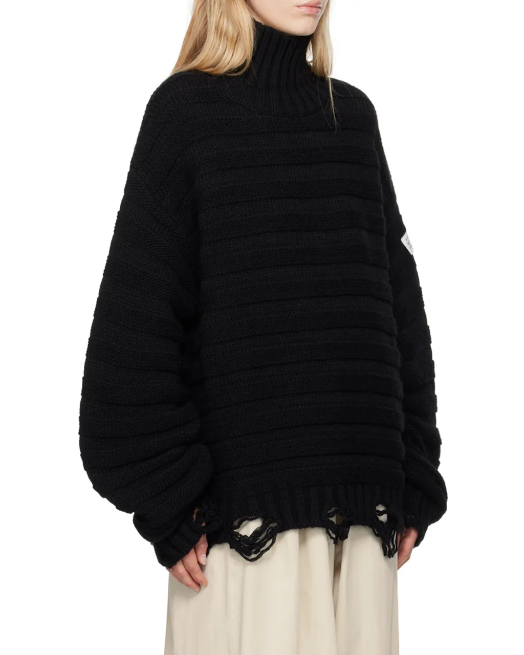 High-Neck Drop-Shoulder Distressed Jumper