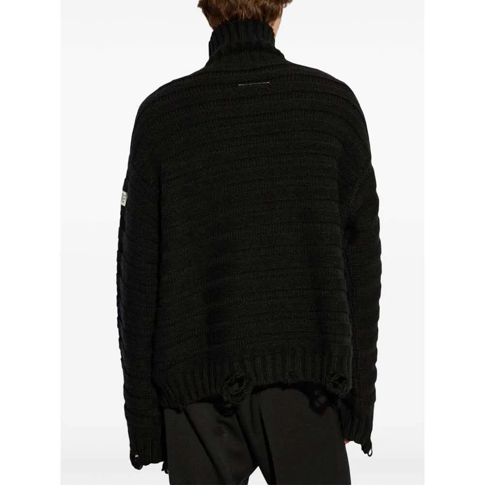 High-Neck Drop-Shoulder Distressed Jumper