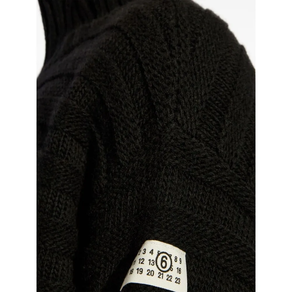 High-Neck Drop-Shoulder Distressed Jumper