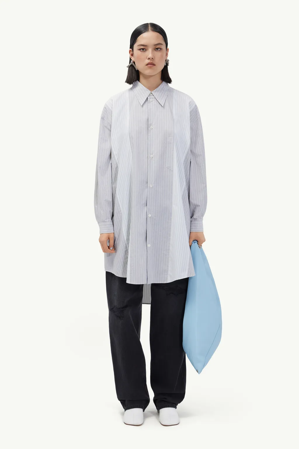 Panelled Pinstripe Buttoned Shirt Dress
