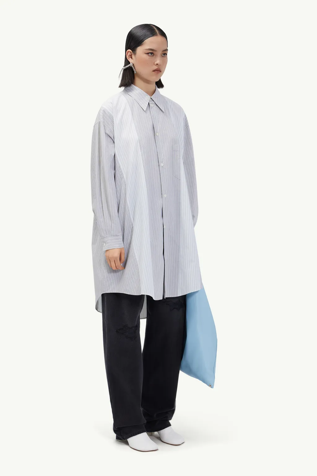 Panelled Pinstripe Buttoned Shirt Dress