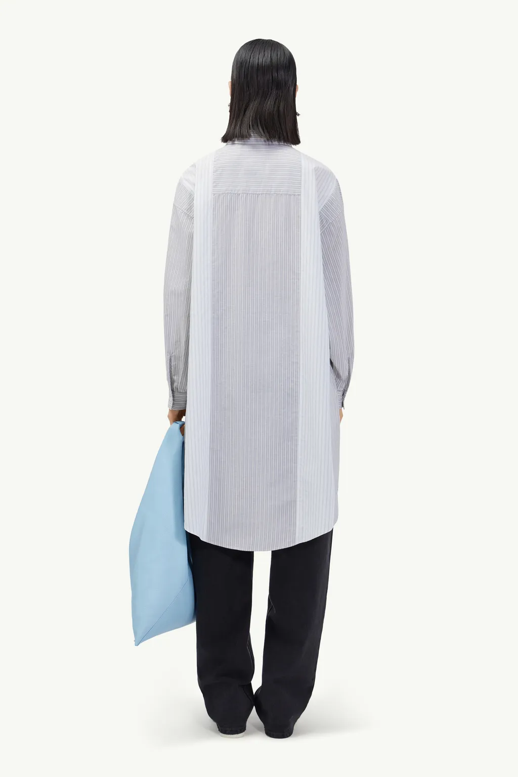 Panelled Pinstripe Buttoned Shirt Dress