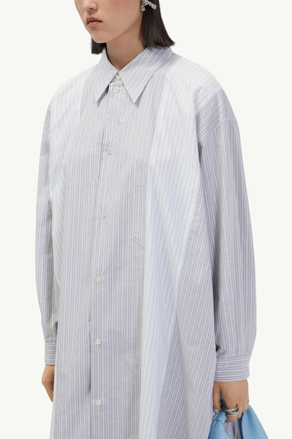 Panelled Pinstripe Buttoned Shirt Dress
