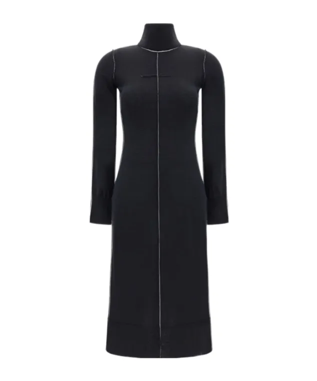 High Neck Long Sleeved Midi Dress