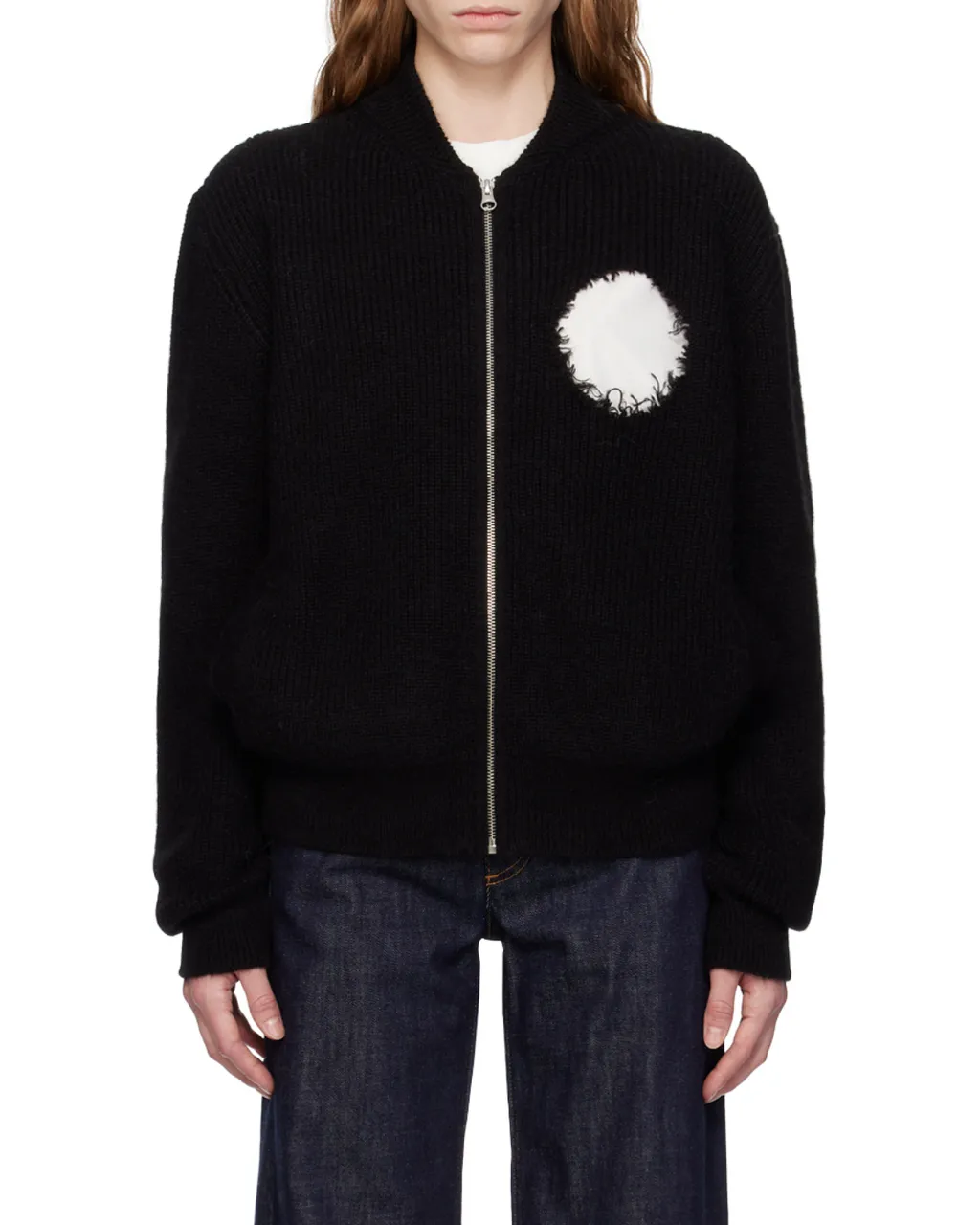 Distressed Zipped Knitted Cardigan
