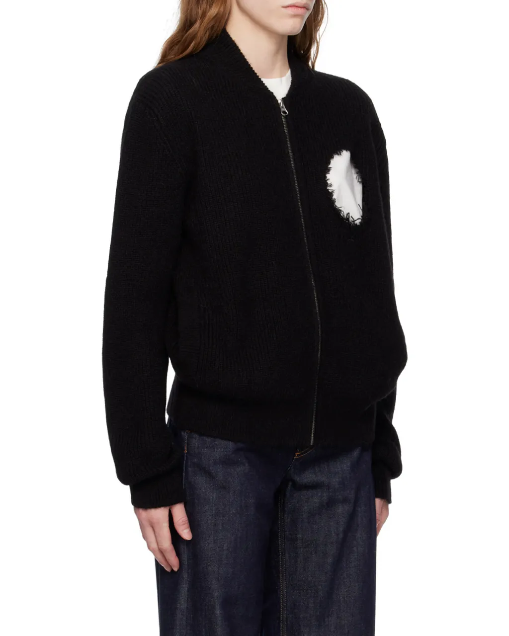Distressed Zipped Knitted Cardigan