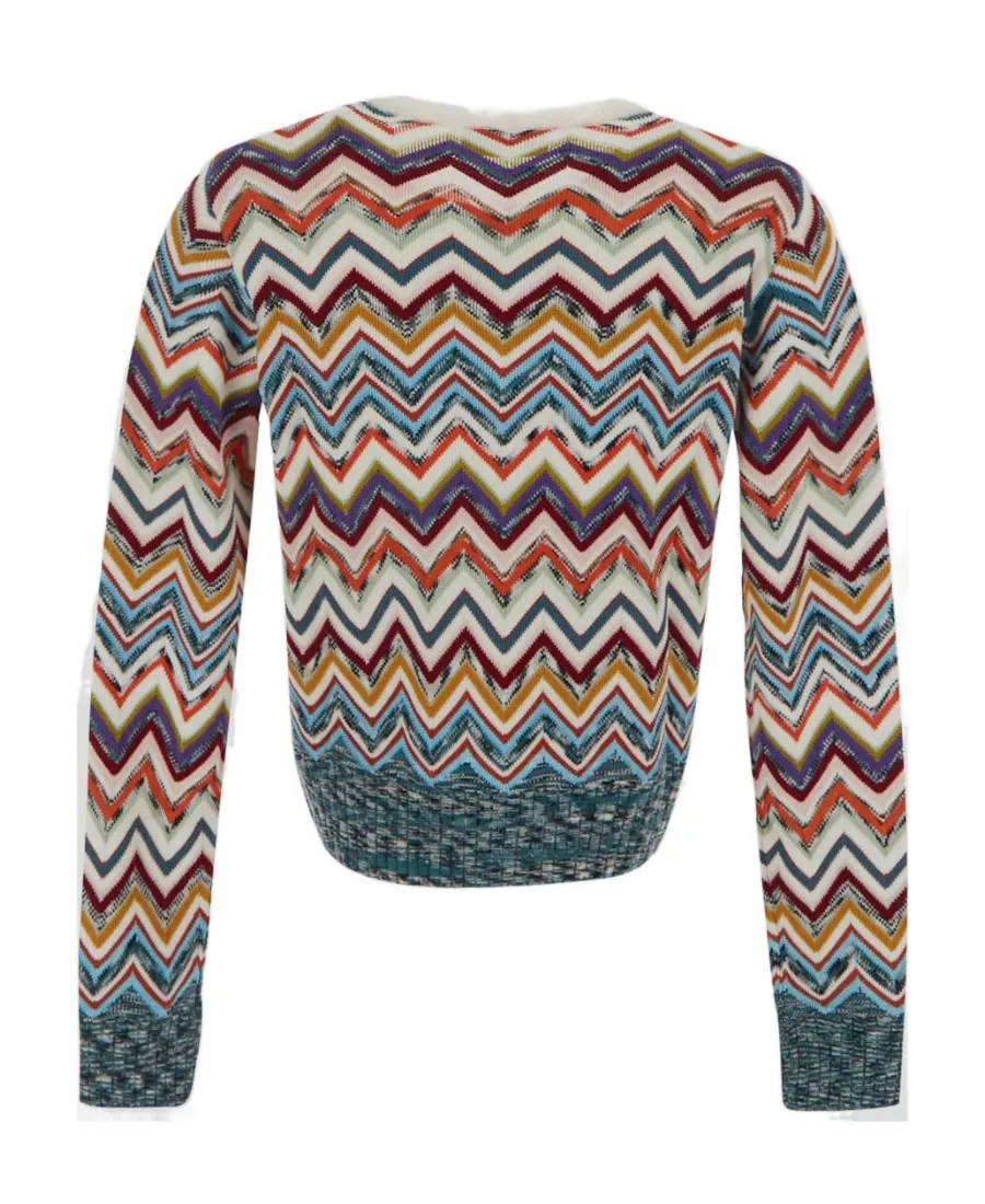 Zigzag Woven V-Neck Jumper