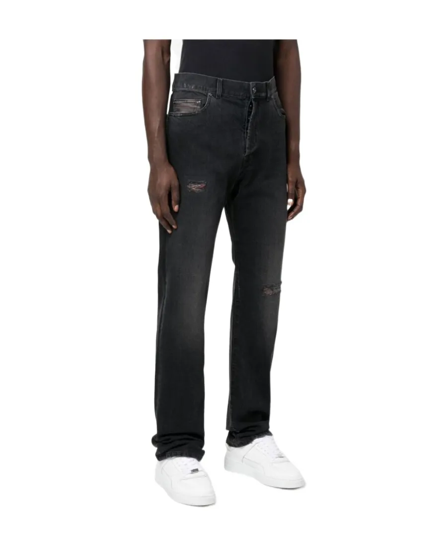 Classic Distressed Straight-Leg Jeans