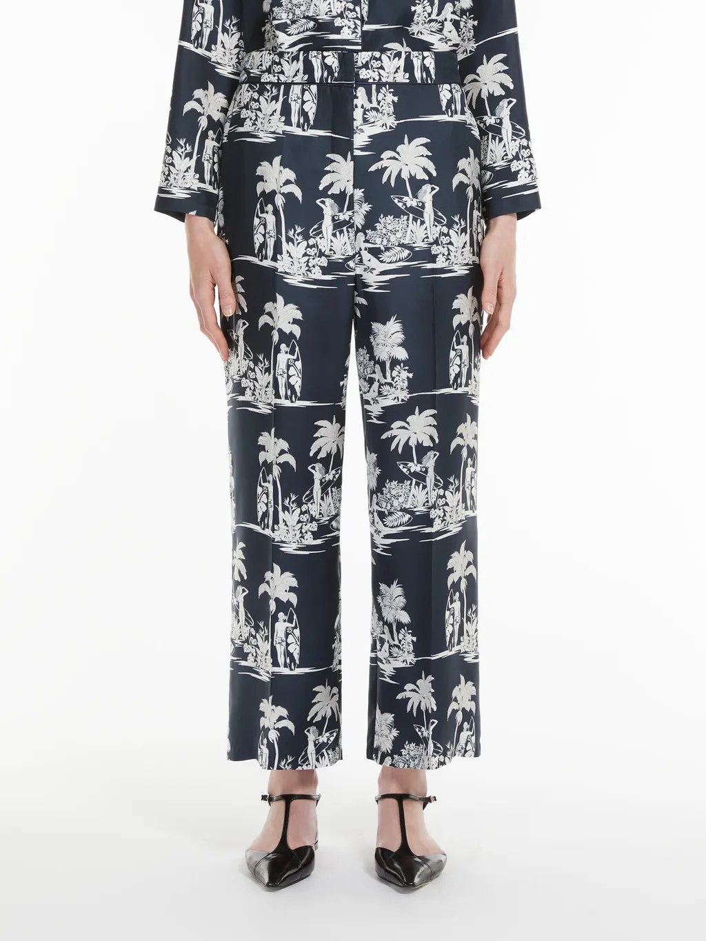 Printed Silk Cropped Trousers