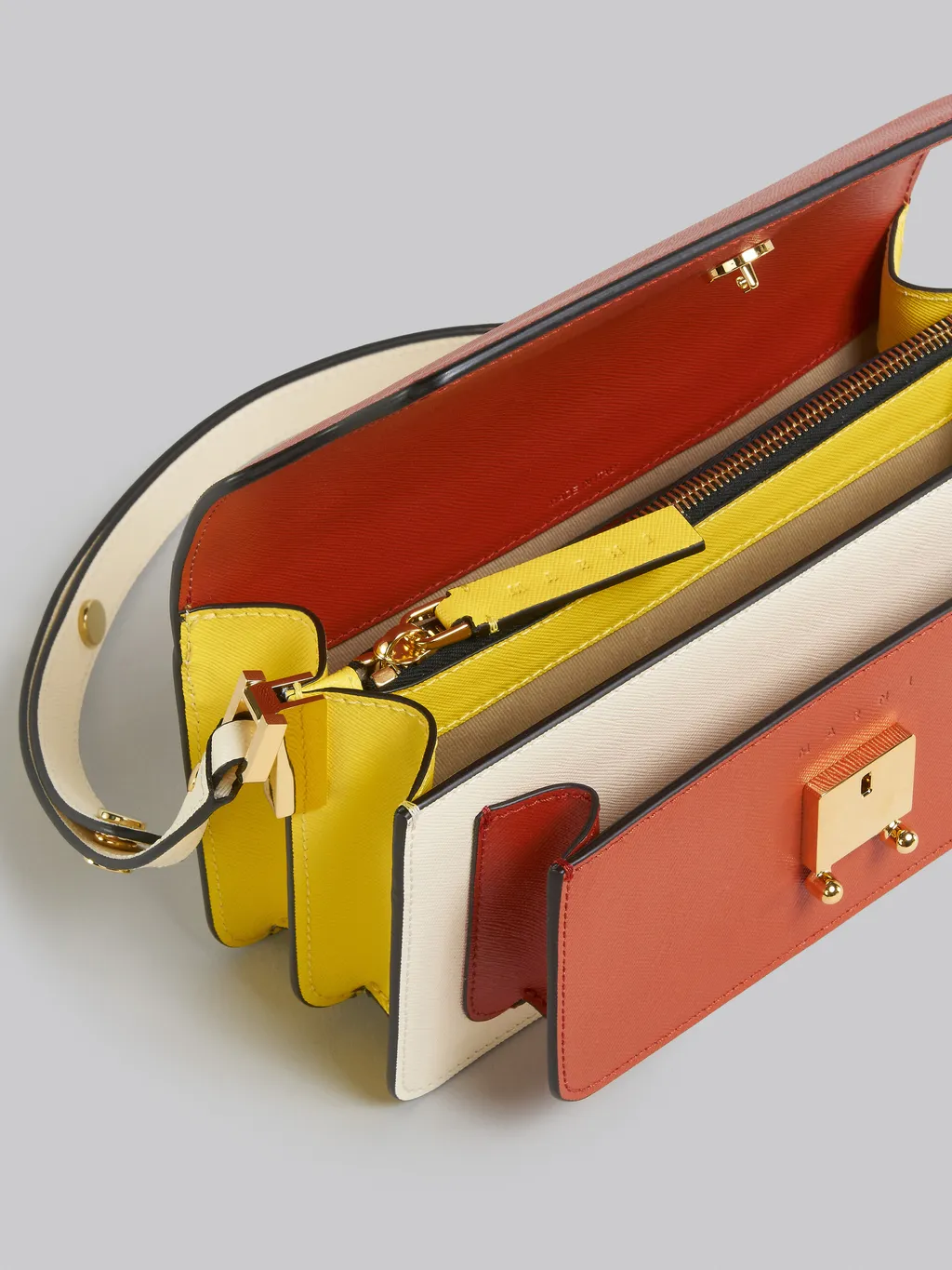 Colour-Block Saffiano Foldover-Top Shoulder Bag