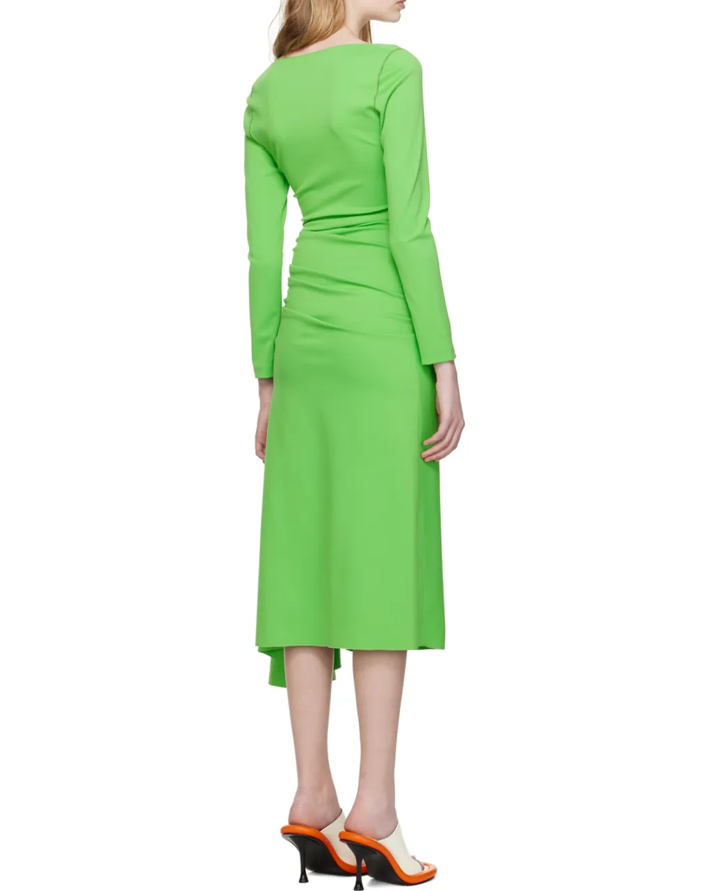 Gathered-Waist Asymmetric Midi Dress