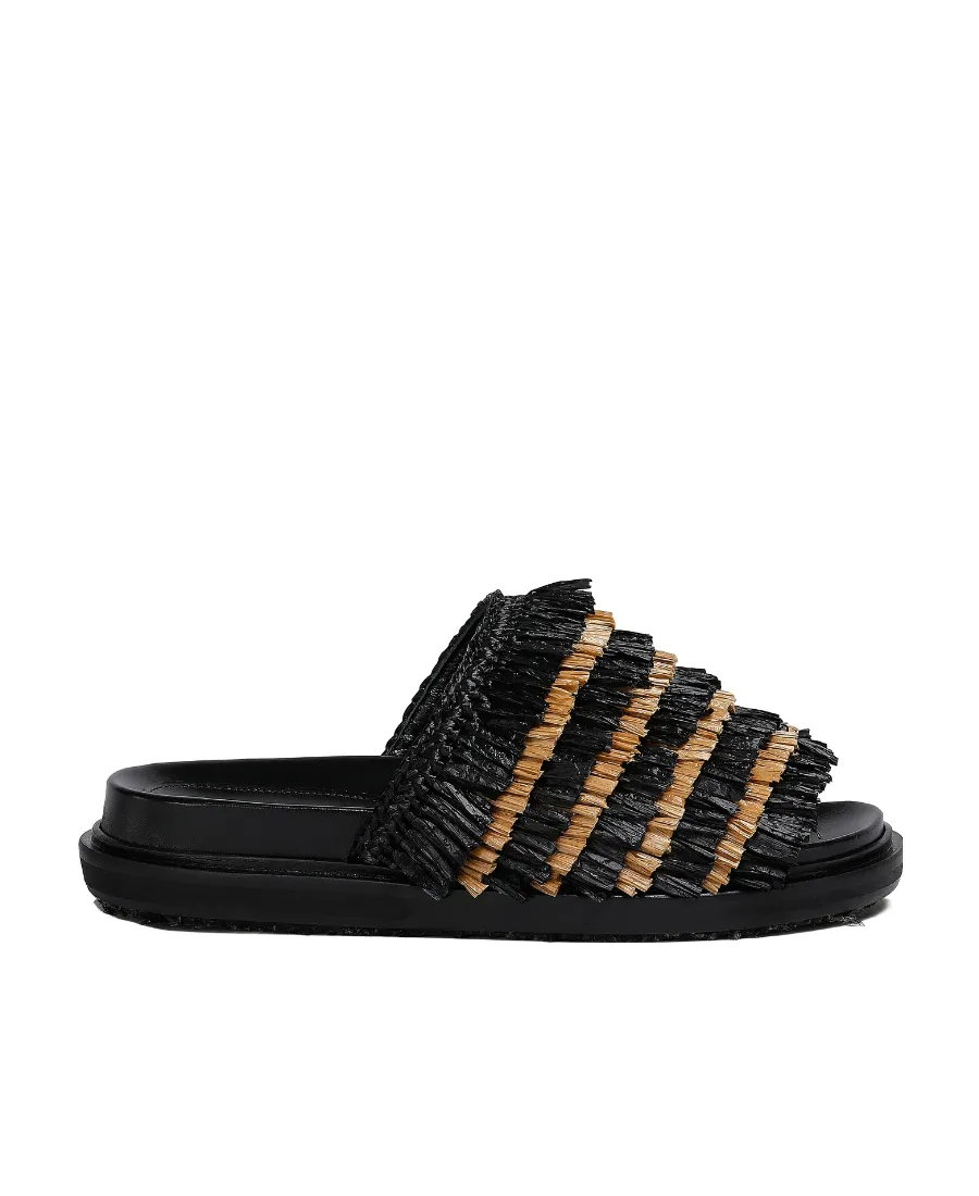 Black Fringe Slide Sandal