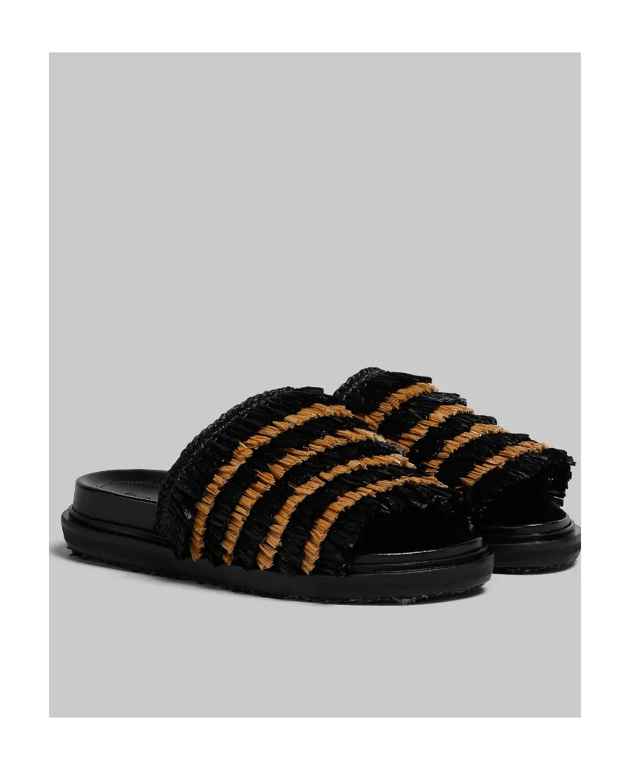 Black Fringe Slide Sandal