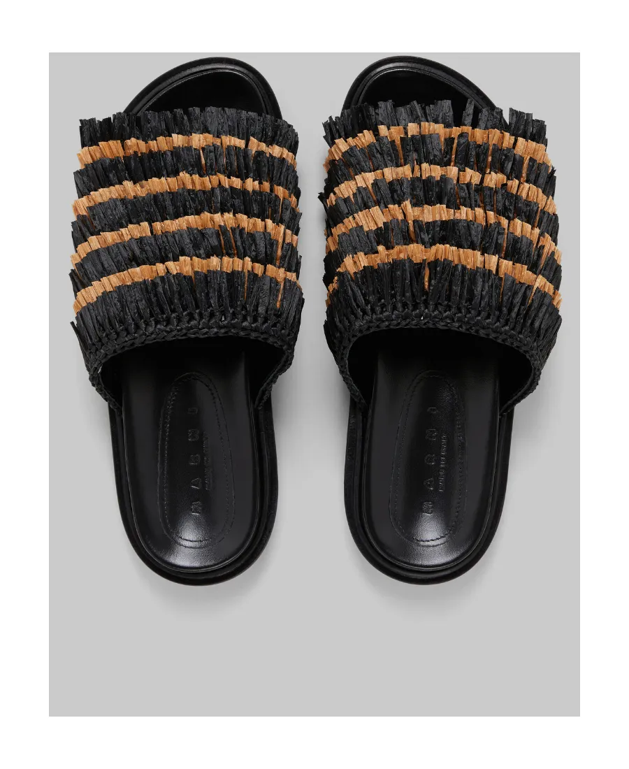 Black Fringe Slide Sandal