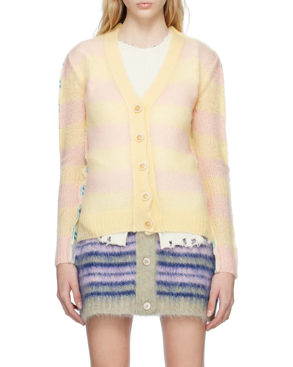 Striped Panelled Button-Up Cardigan