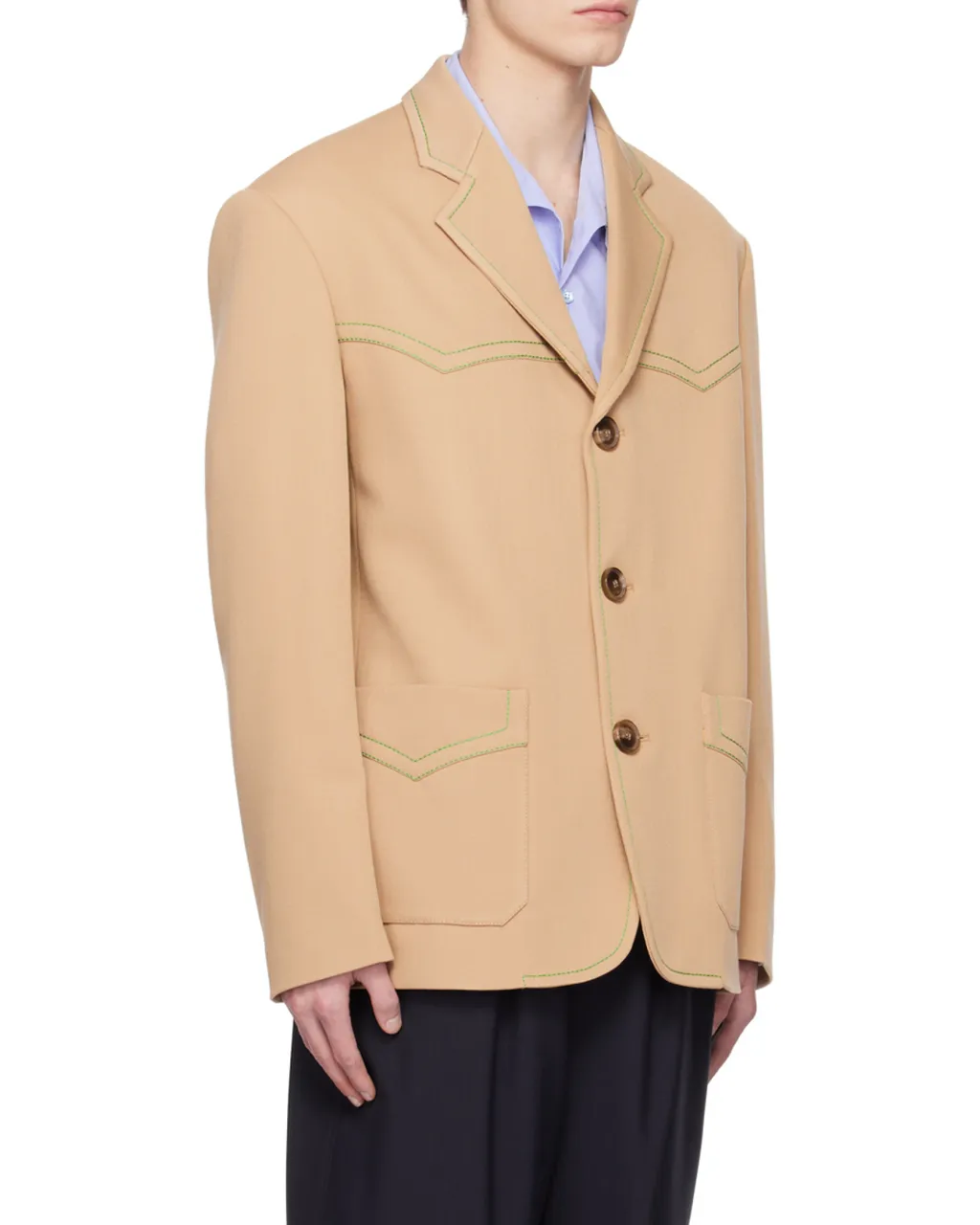 Single-Breasted Blazer In Beige Cavalry Wool
