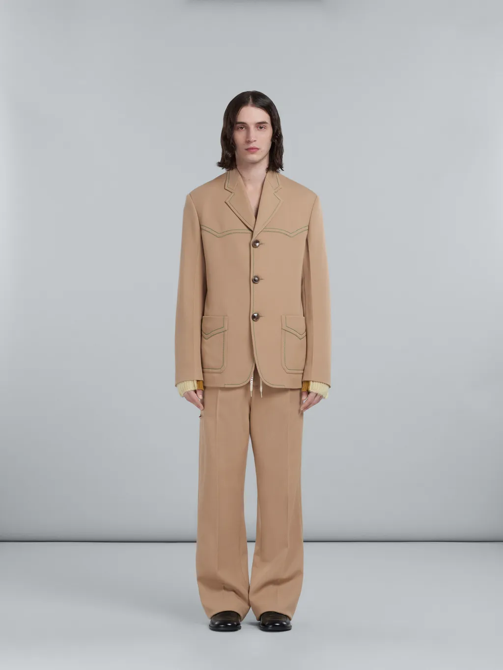 Single-Breasted Blazer In Beige Cavalry Wool