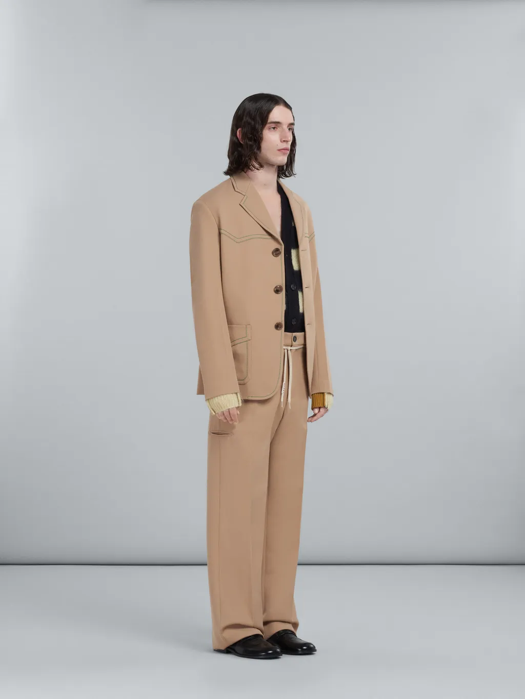 Single-Breasted Blazer In Beige Cavalry Wool