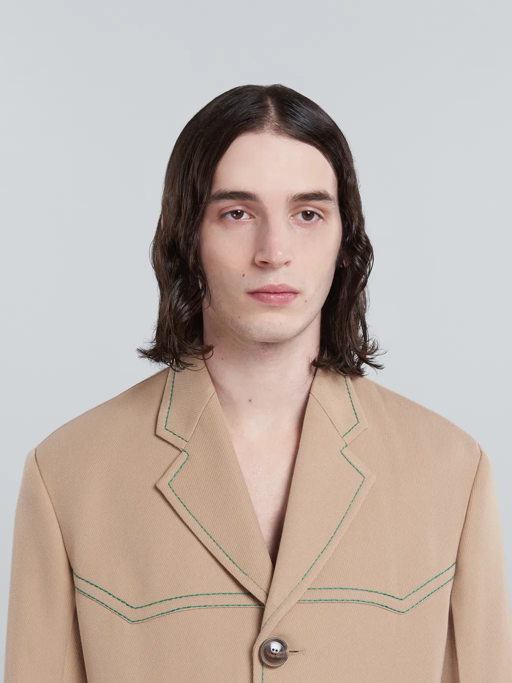 Single-Breasted Blazer In Beige Cavalry Wool
