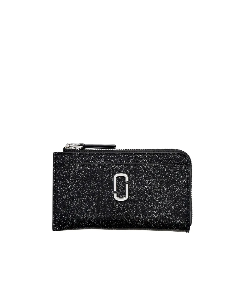 The Coated Glitter J Mark Top Zip Multi Wallet