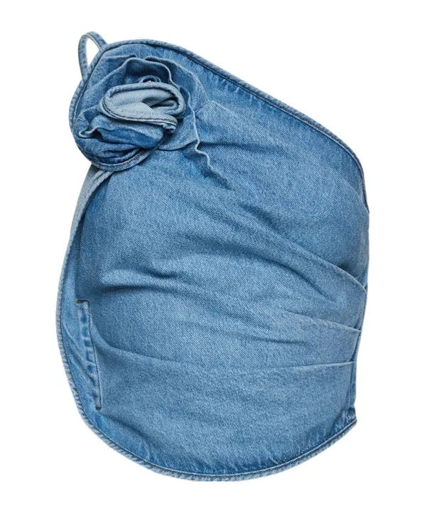 One-Shoulder Draped Denim Top