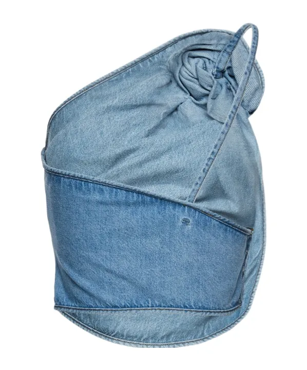 One-Shoulder Draped Denim Top